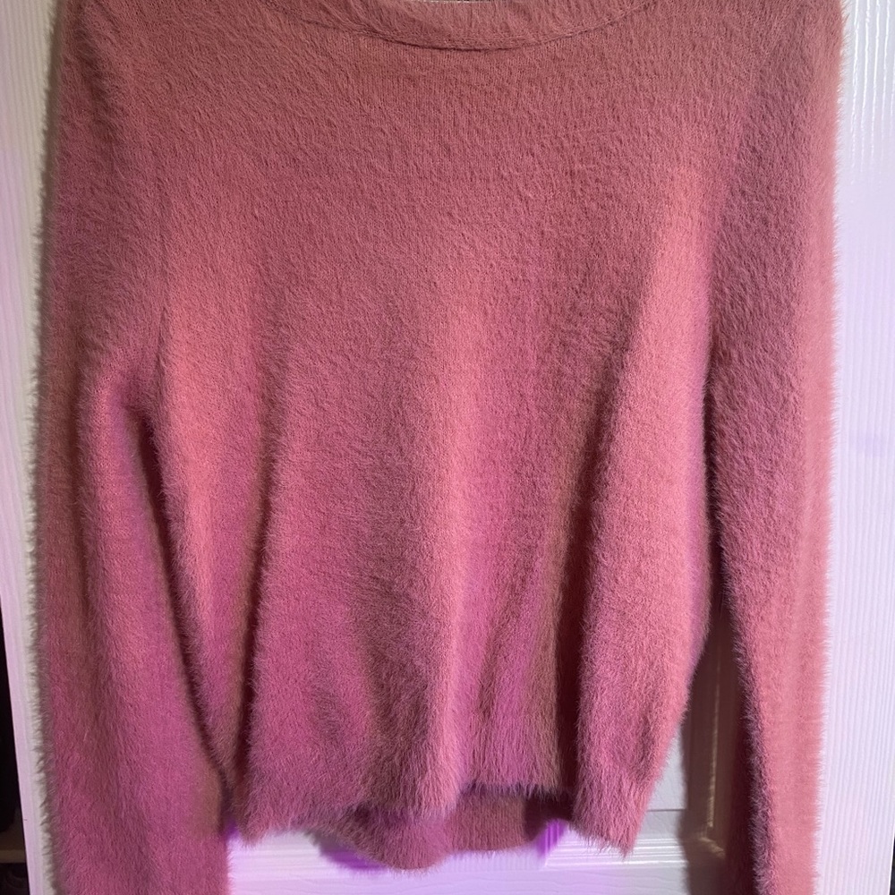 Backless fuzzy pink sweater